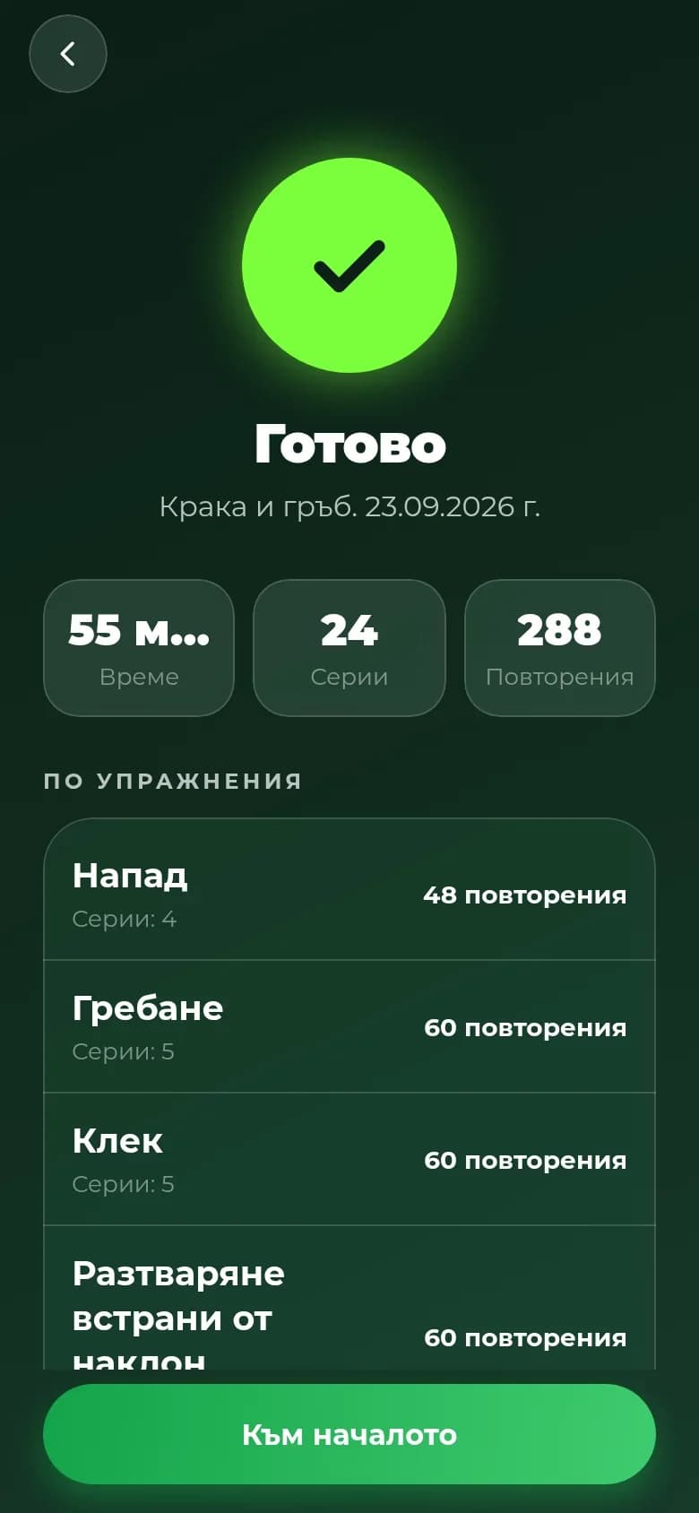Резюме на тренировката: време, серии, повторения