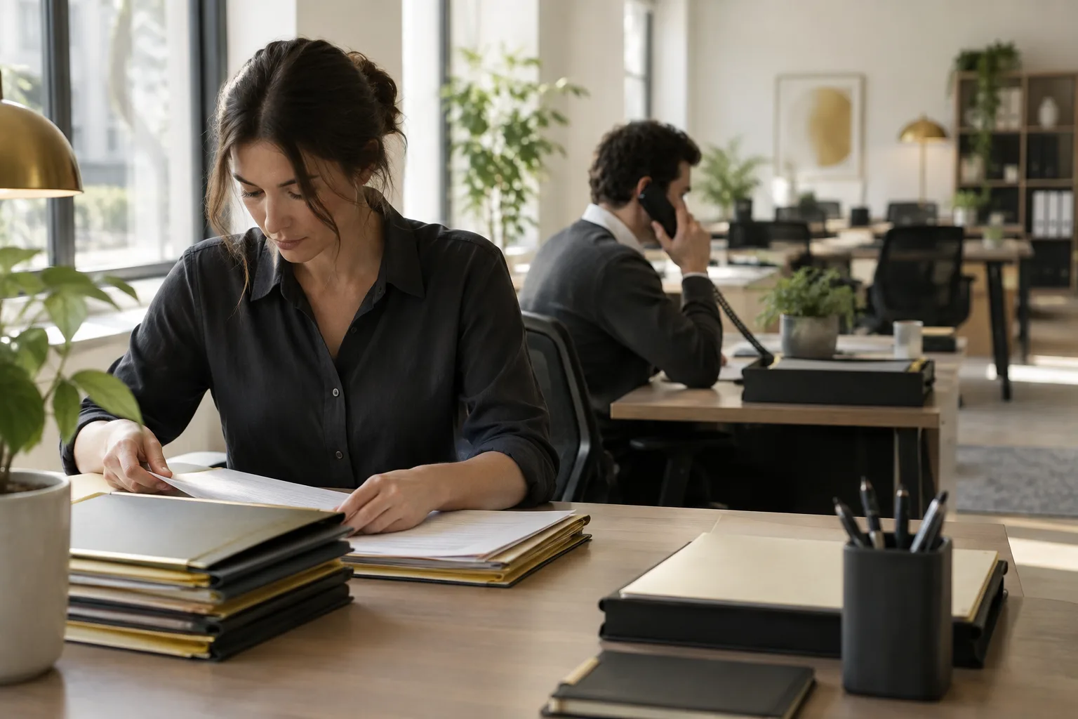 Office staff organise contracts and invoices and handle customer requests.